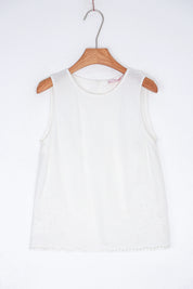 Elppis White Sleeveless Embroidered Linen-Blend Tank Top, product packshot on white background — SKU 3J6D12339BT