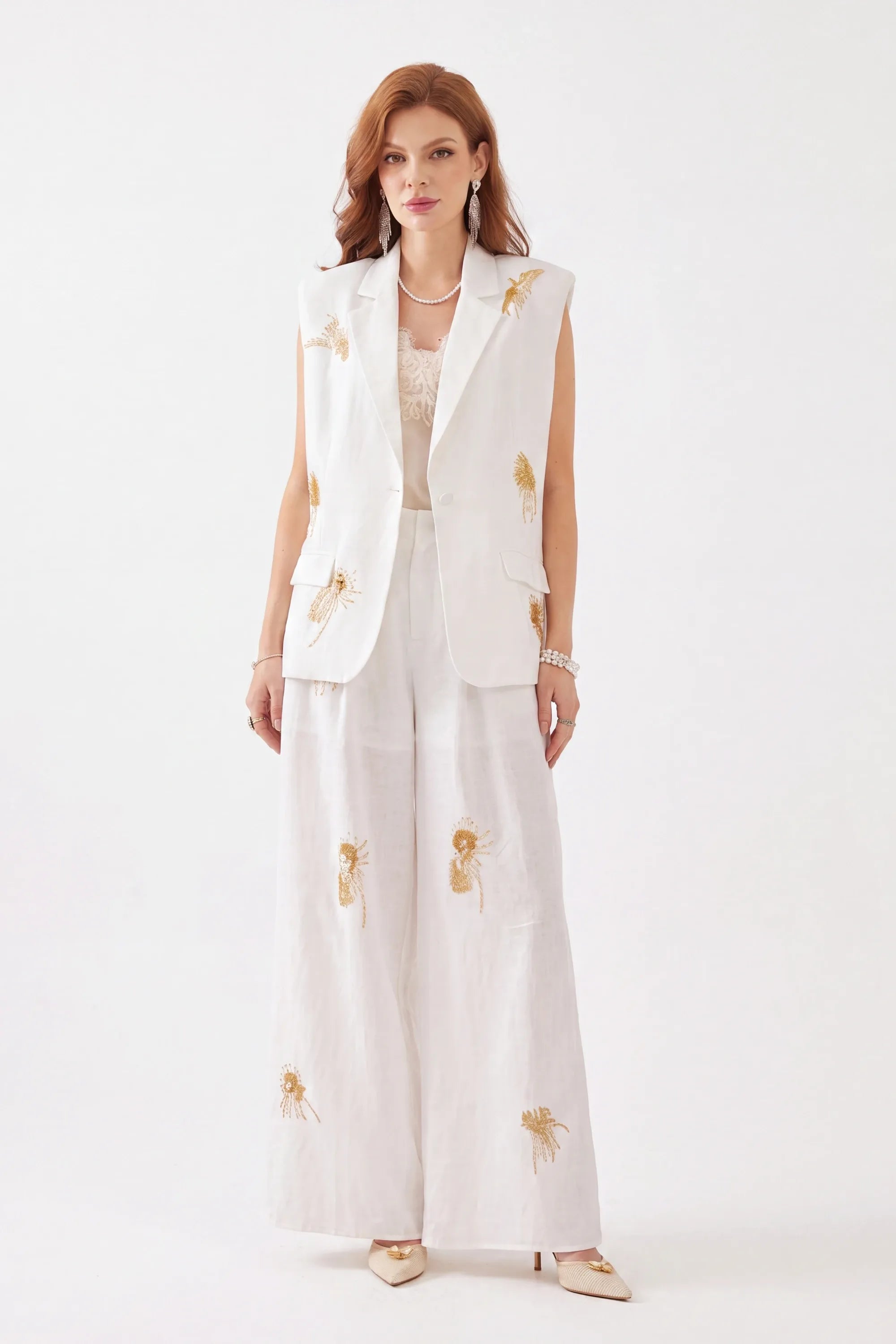 Elppis Linen Blend Vest, white-background full-length front view on model — SKU JD4D6656BO