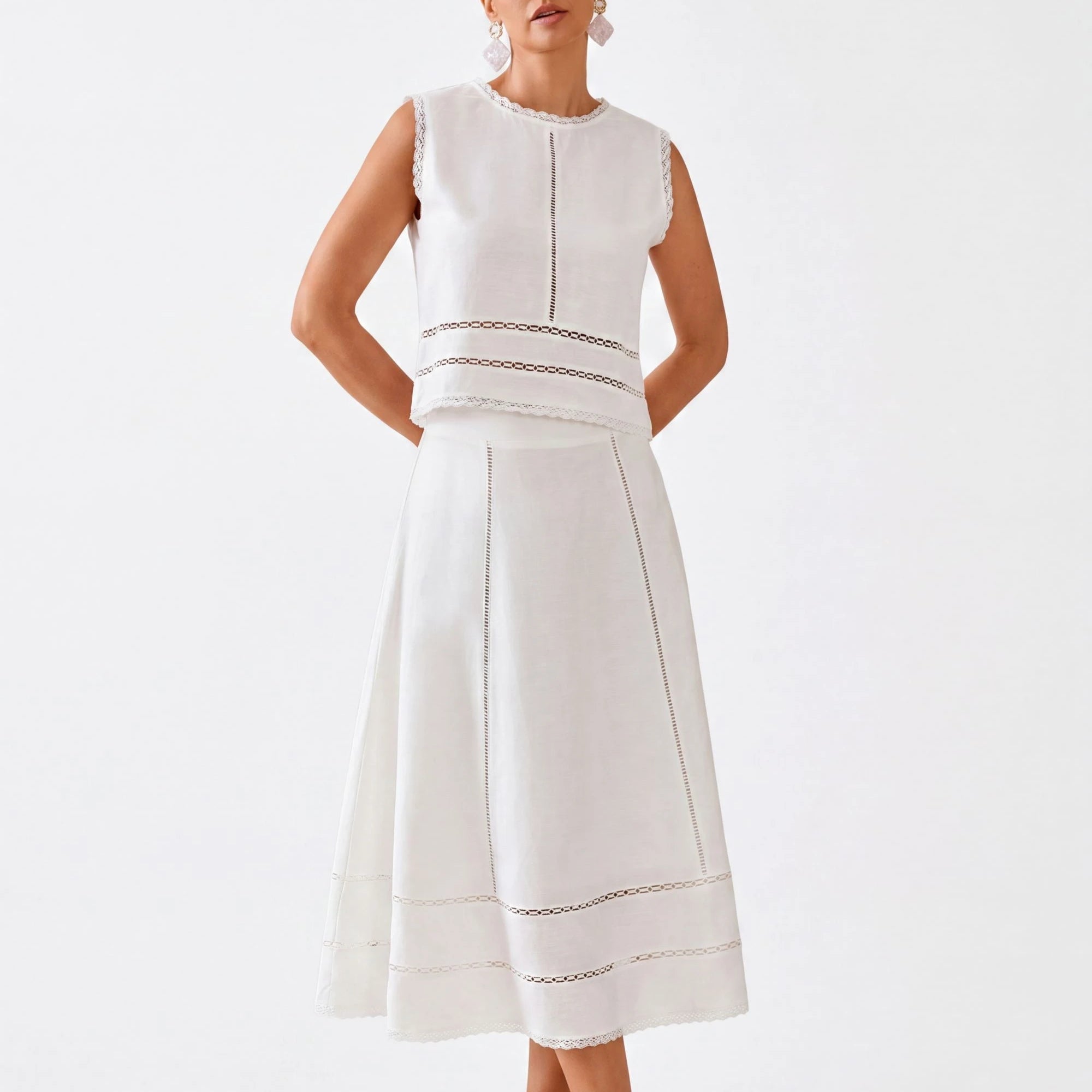 Elppis Viscose Blend Skirt, white-background full-length front view on model — SKU 1B5J09171WW