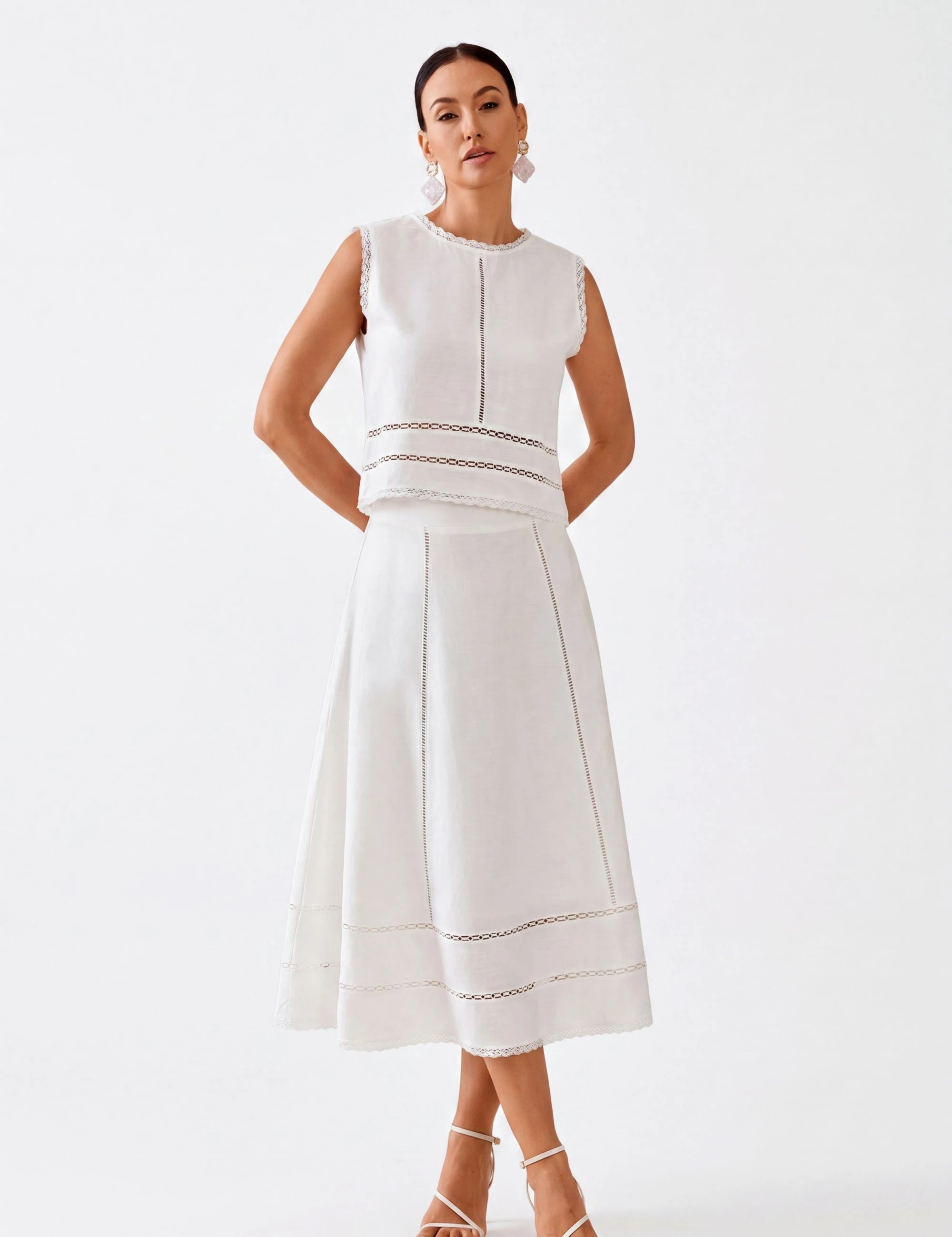Elppis Viscose Blend Skirt, white-background full-length front view on model — SKU 1B5J09171WW