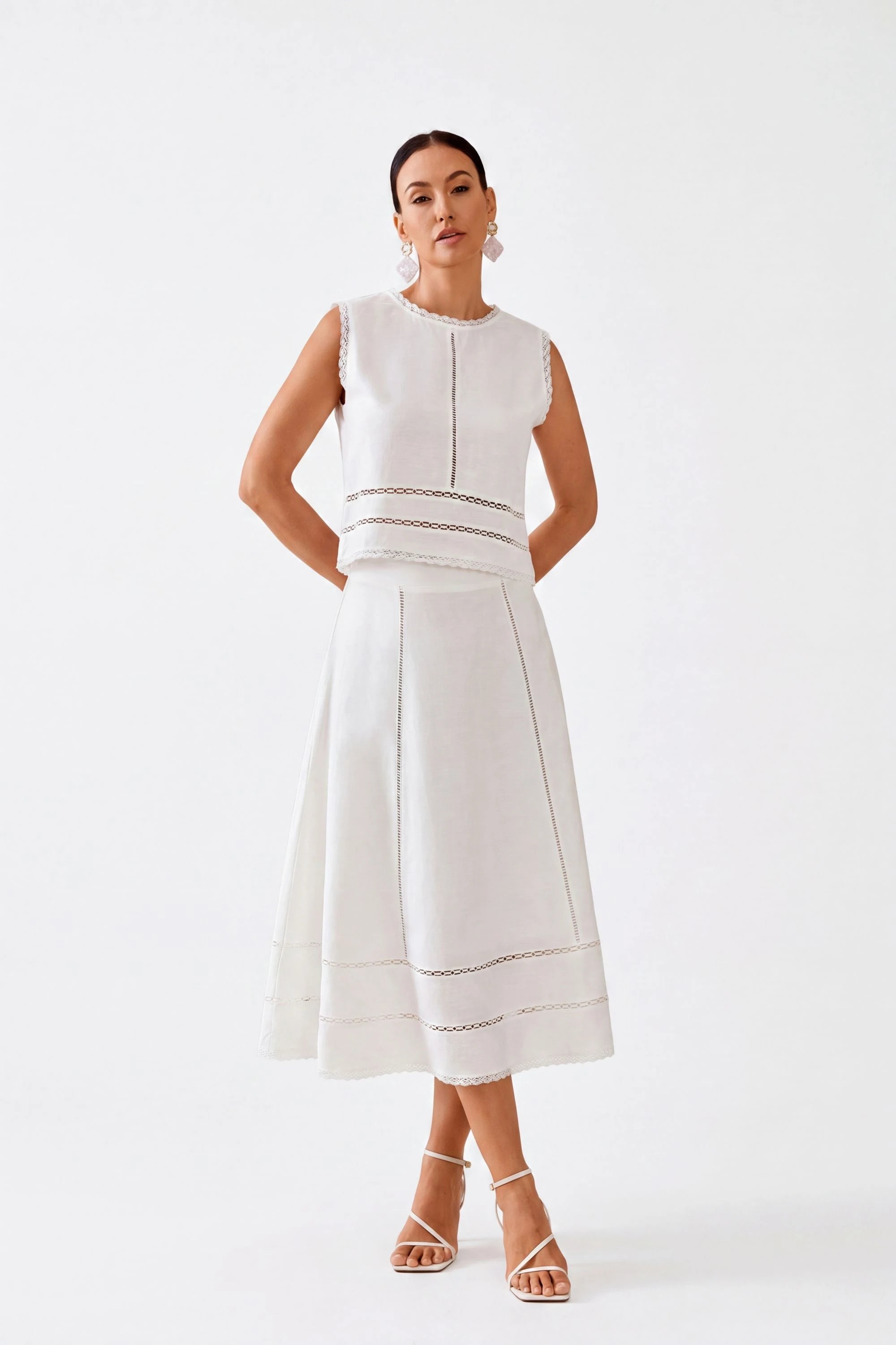 Elppis Viscose Blend Skirt, white-background full-length front view on model — SKU 1B5J09171WW