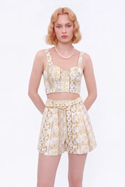 Yellow Floral Cotton Crop Camisole — model front view 4