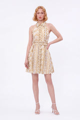 Yellow Floral Cotton Halter Collar Dress