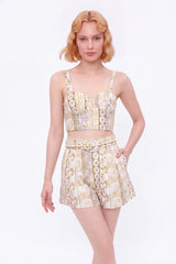 Yellow Floral Cotton High-Waisted Shorts