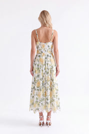 Yellow Floral Lace Midi Dress — Model White Background View 5