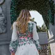 French vacation style embroidered floral shirt