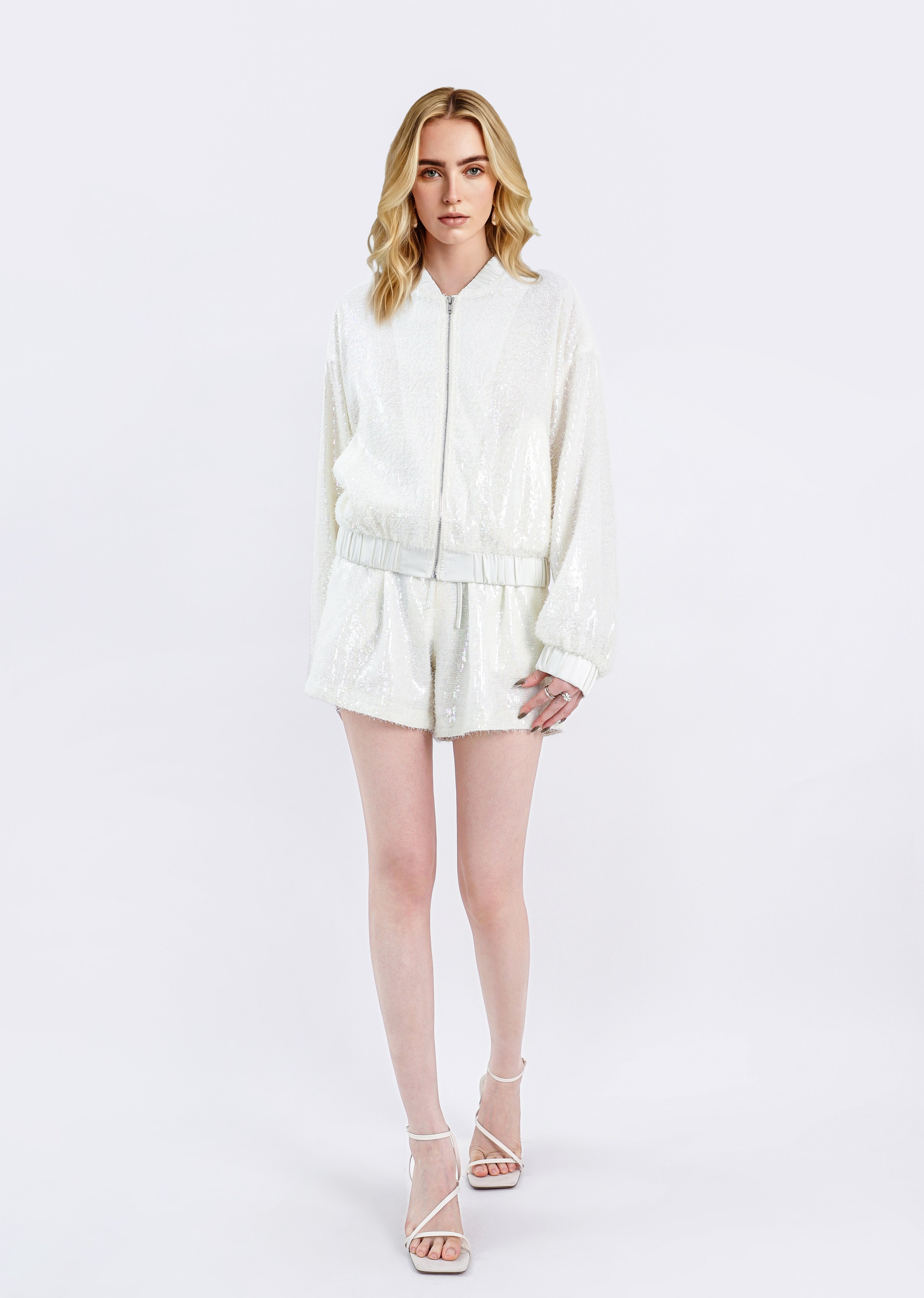 Iridescent Sequin Bomber Jacket