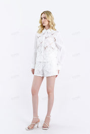 White Floral Lace Embroidered Shorts