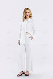 White Sheer Long-Sleeve Shirt with Embroidered Pocket