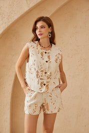 Cream Linen-Blend Sequin Shorts