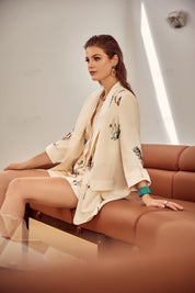 Cream Structured Blazer with Colorful Tulip Sequin Embroidery