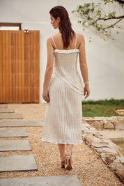 Beige Textured Ruffled Midi Skirt