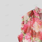 Chiffon digital print stand collar A-line midi sleeveless dress