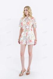 High Waist Belted Floral Print Shorts