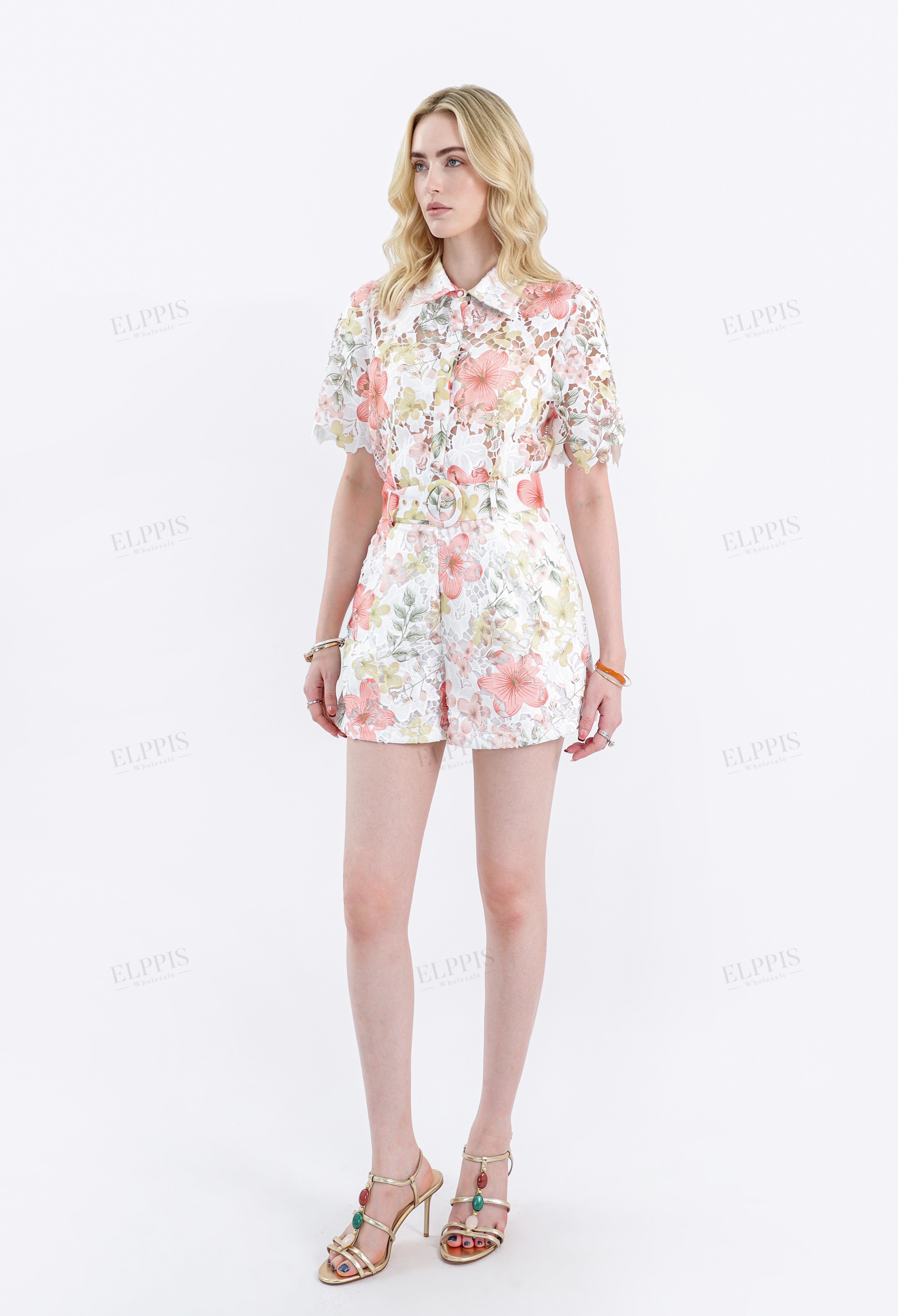 High Waist Belted Floral Print Shorts