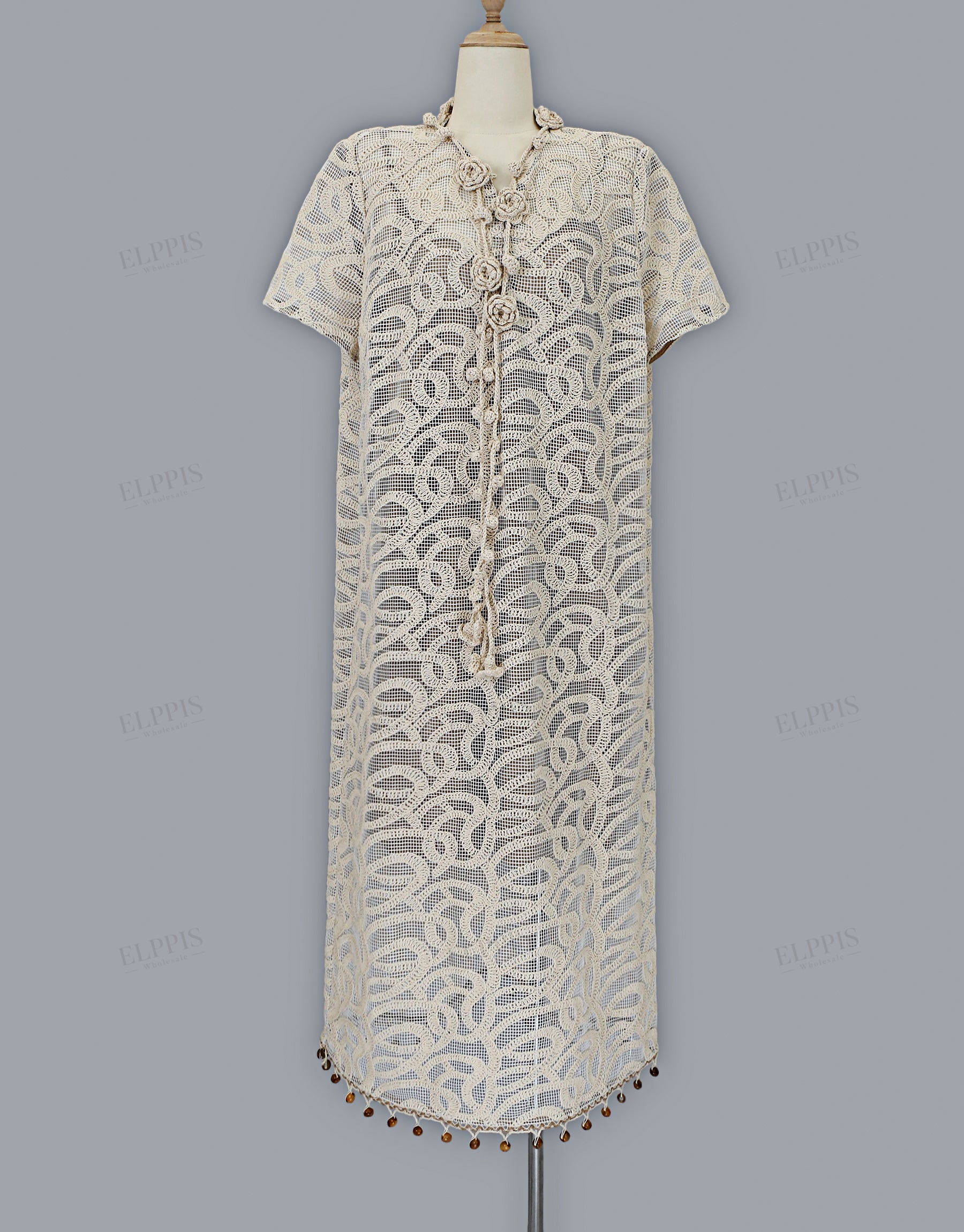 Cream Crochet Lace Fringe Mini Dress