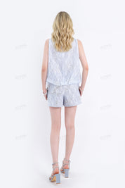 Light Blue Beaded Lace Sleeveless Top