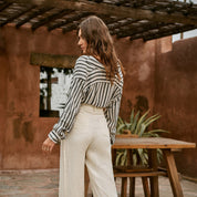 Minimalist cotton-linen wide-leg trousers