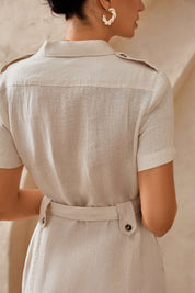 Beige Linen-Blend Shirt Dress with Belt