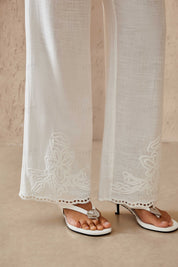 White Lightweight Wide-Leg Pants with Adjustable waistband