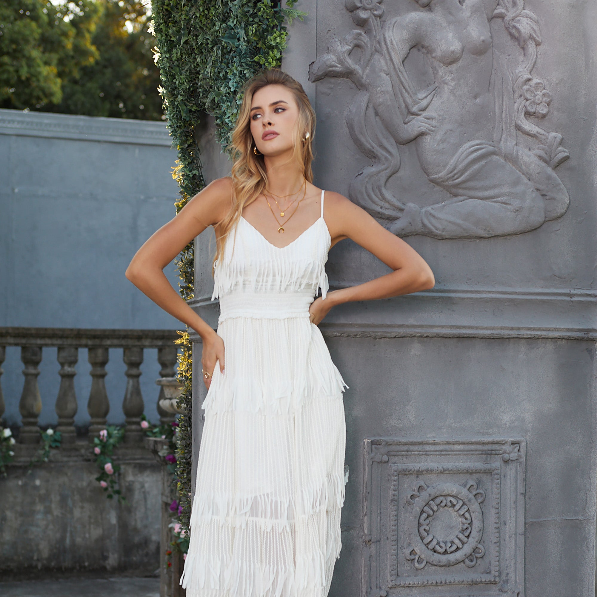 3D tassel embroidered camisole maxi dress