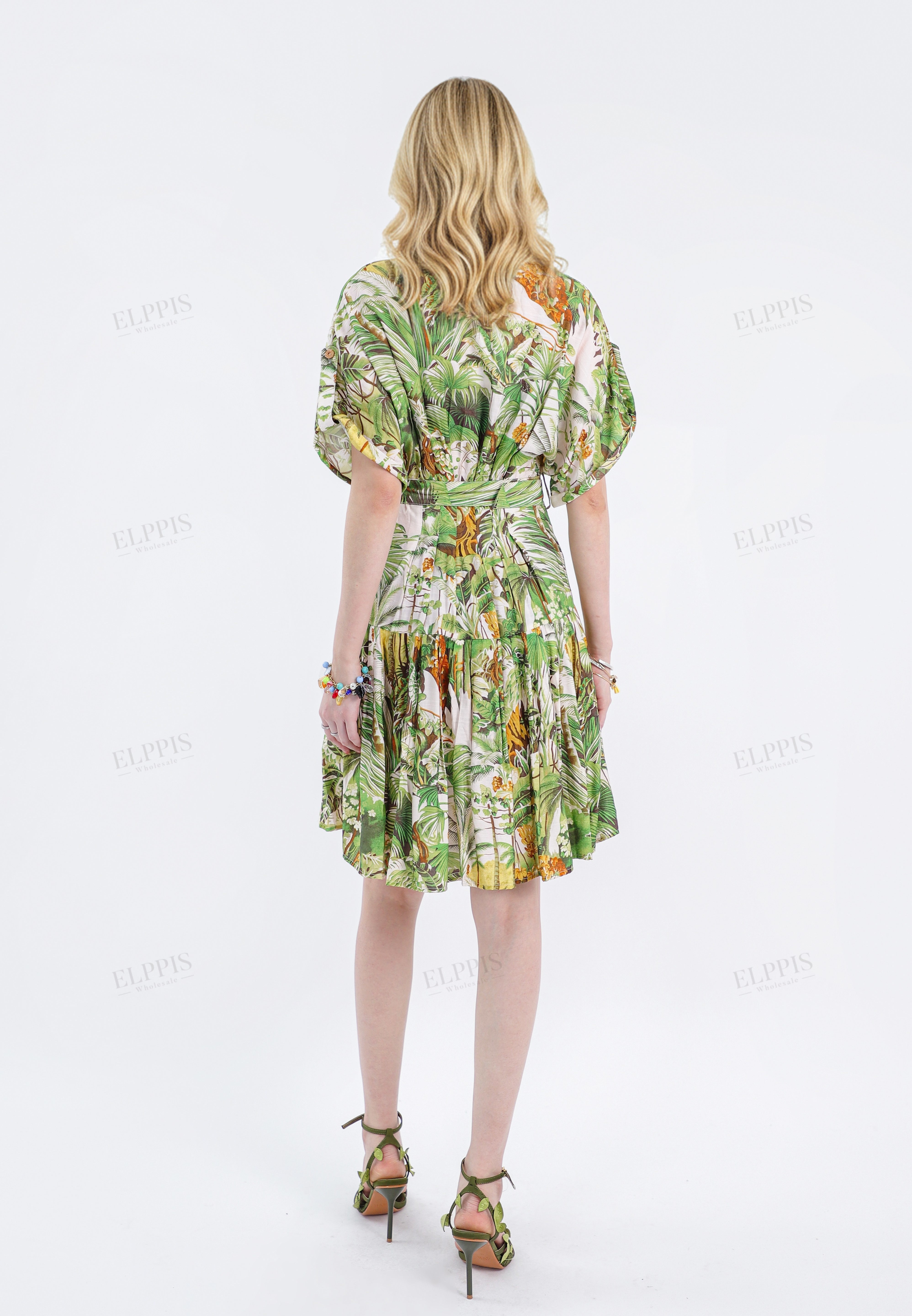 Tropical Print Rayon Shirt Dress