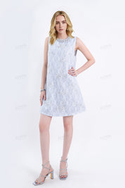 Light Blue Beaded Lace Sleeveless Mini Dress